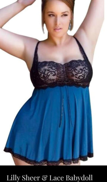 Lilly BLUE Sheer and BLACK Lace  Baby Doll - JUST IN!