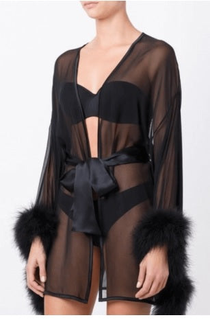 Lara Glam BLACK Feather Robe - JUST IN!