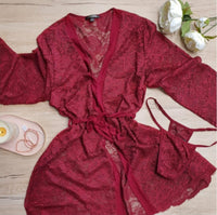 Laila Scalloped Lace Robe, G-String Set - JUST IN!