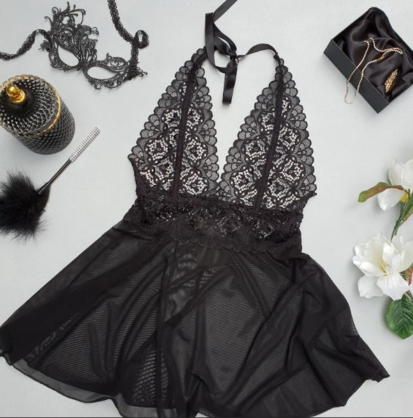 LADYLUXE BLACK Layna Lacy Sheer Baby Doll - JUST IN!