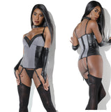 Wet Look Bustier - Grey and Black